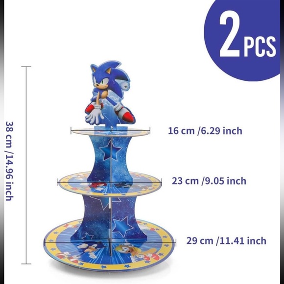 Sonic Round Cardboard 3 Tier Cupcake Stand - Picture 2 of 6